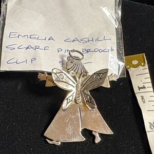 Emelia Cashill Angel Butterfly Scarf Clip Brooch - Silver Tone